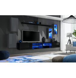 Ensemble meuble TV mural Switch XXV - L 280 x P 40 x H 140 cm - Gris et noir