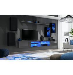 Ensemble meuble TV mural Switch XXV - L 280 x P 40 x H 140 cm - Noir et gris