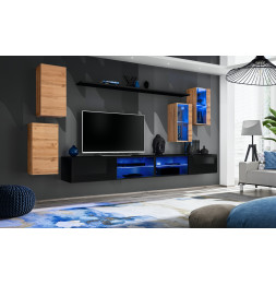 Ensemble meuble TV mural Switch XXV - L 280 x P 40 x H 140 cm - Noir et marron