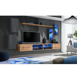 Ensemble meuble TV mural Switch XXV - L 280 x P 40 x H 140 cm - Marron et gris