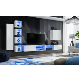 Ensemble meuble TV mural Switch XXVI - L 320 x P 40 x H 150 cm - Blanc
