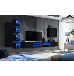 Ensemble meuble TV mural Switch XXVI - L 320 x P 40 x H 150 cm - Noir