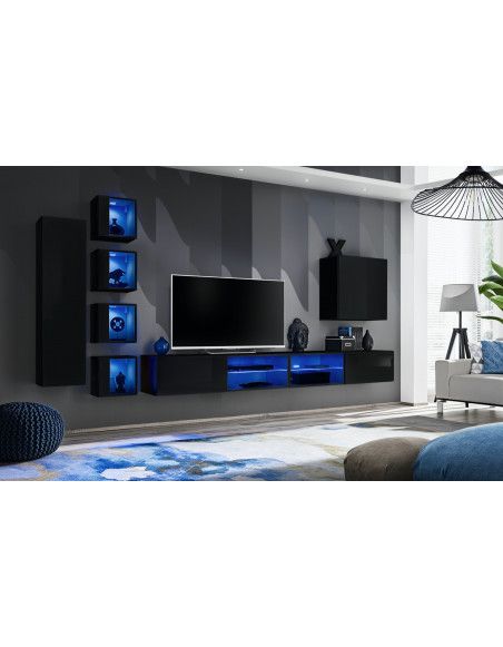 Ensemble meuble TV mural Switch XXVI - L 320 x P 40 x H 150 cm - Noir