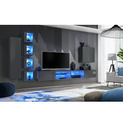 Ensemble meuble TV mural Switch XXVI - L 320 x P 40 x H 150 cm - Gris
