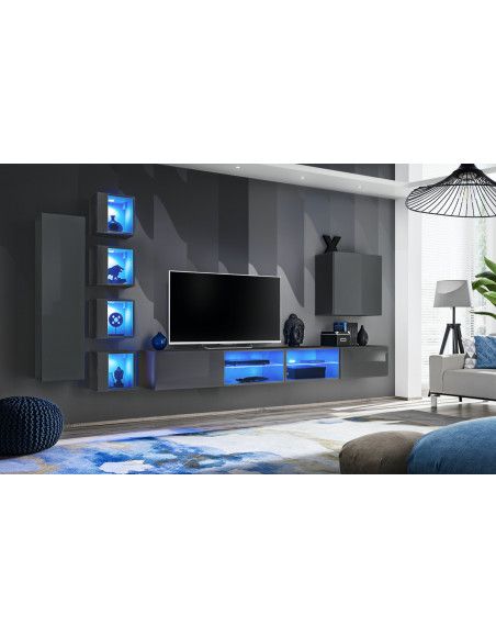 Ensemble meuble TV mural Switch XXVI - L 320 x P 40 x H 150 cm - Gris