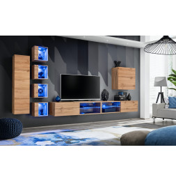 Ensemble meuble TV mural Switch XXVI - L 320 x P 40 x H 150 cm - Marron
