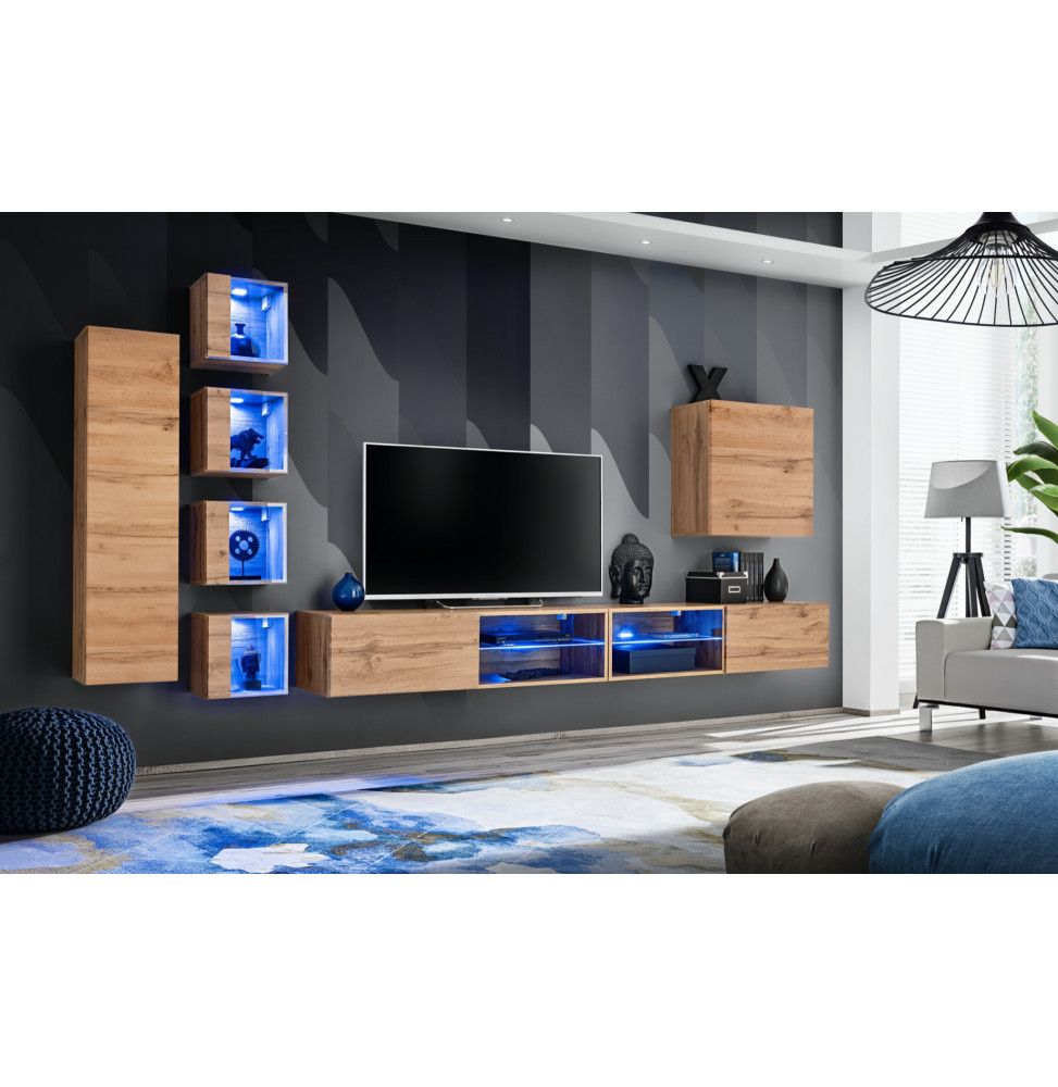 Ensemble meuble TV mural Switch XXVI - L 320 x P 40 x H 150 cm - Marron
