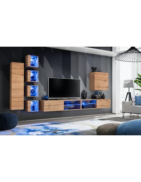 Ensemble meuble TV mural Switch XXVI - L 320 x P 40 x H 150 cm - Marron