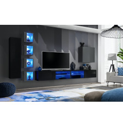 Ensemble meuble TV mural Switch XXVI - L 320 x P 40 x H 150 cm - Noir et gris