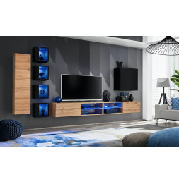 Ensemble meuble TV mural Switch XXVI - L 320 x P 40 x H 150 cm - Noir et marron