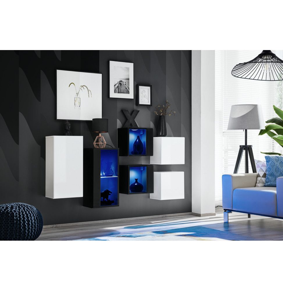 Ensemble meuble mural Switch SB IV - L 150 x P 30 x H 80 cm - Blanc et noir