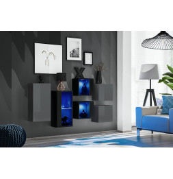 Ensemble meuble mural Switch SB IV - L 150 x P 30 x H 80 cm - Gris et noir