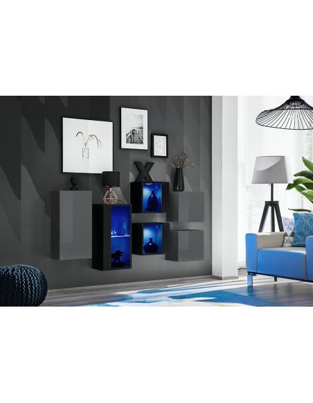 Ensemble meuble mural Switch SB IV - L 150 x P 30 x H 80 cm - Gris et noir
