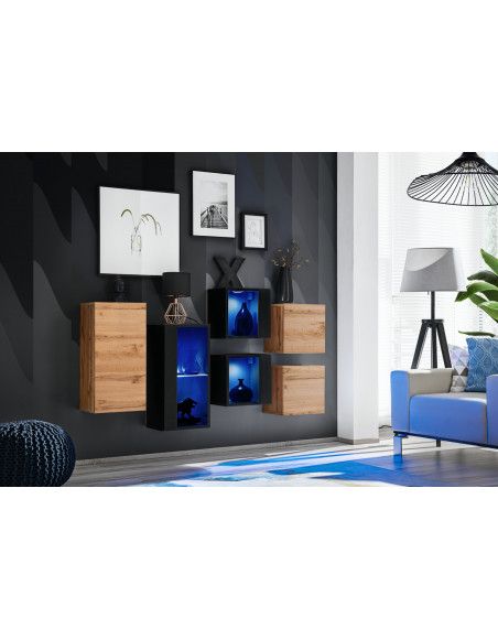 Ensemble meuble mural Switch SB IV - L 150 x P 30 x H 80 cm - Noir et marron
