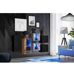 Ensemble meuble mural Switch SB IV - L 150 x P 30 x H 80 cm - Marron et noir