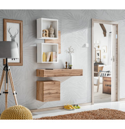 Ensemble meuble mural Easy III - L 100 x P 30 x H 170 cm - Marron et blanc