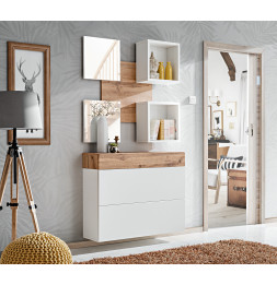 Ensemble meuble mural Easy V - L 100 x P 30 x H 190 cm - Marron et blanc