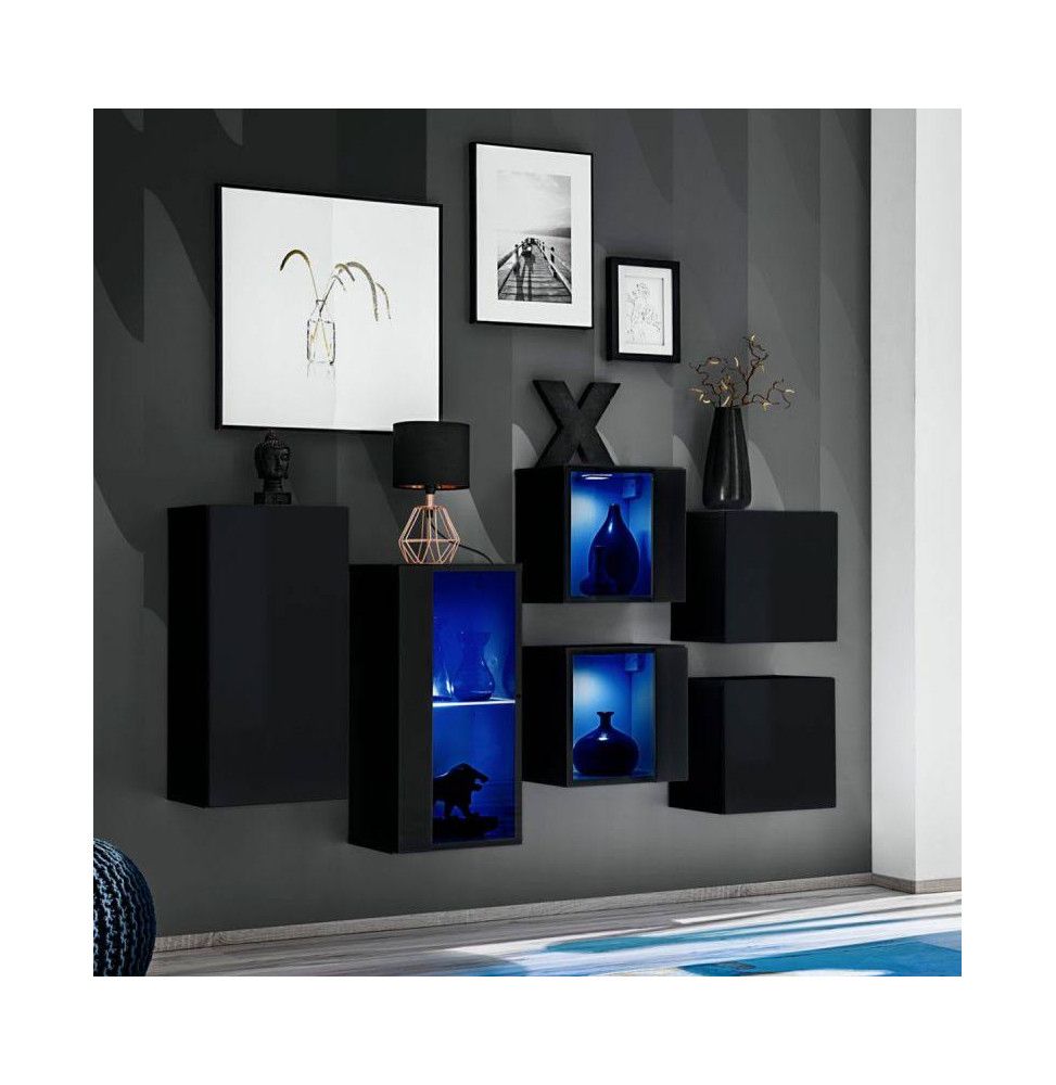 Ensemble meuble mural Switch SB IV - L 150 x P 30 x H 80 cm - Noir