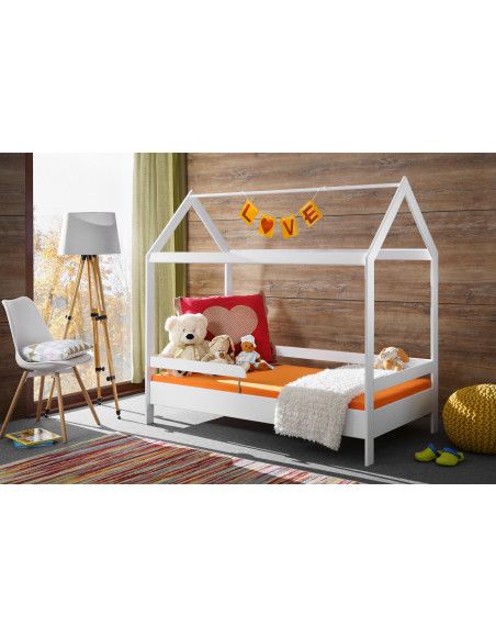 Lit enfant maison Timmy - L 164 x P 89 x H 145 cm - Blanc