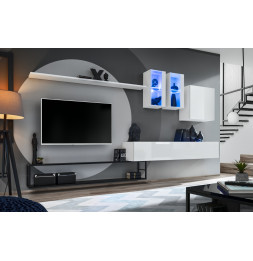 Ensemble meuble TV mural Switch Met I - L 330 x P 40 x H 180 cm - Blanc