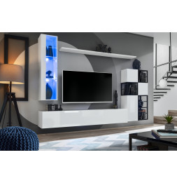 Ensemble meuble TV mural Switch Met II - L 250 x P 40 x H 170 cm - Blanc