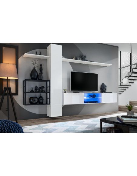 Ensemble meuble TV mural Switch Met V - L 270 x P 40 x H 180 cm - Blanc
