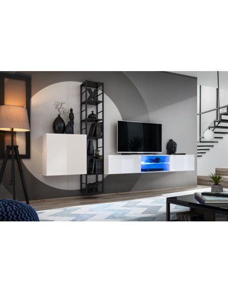 Ensemble meuble TV mural Switch Met VI - L 270 x P 40 x H 176 cm - Blanc