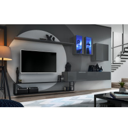 Ensemble meuble TV mural Switch Met I - L 330 x P 40 x H 180 cm - Gris