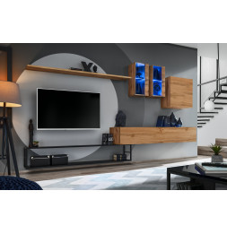Ensemble meuble TV mural Switch Met I - L 330 x P 40 x H 180 cm - Marron