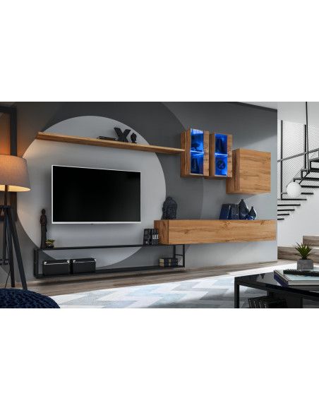 Ensemble meuble TV mural Switch Met I - L 330 x P 40 x H 180 cm - Marron