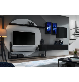 Ensemble meuble TV mural Switch Met I - L 330 x P 40 x H 180 cm - Noir