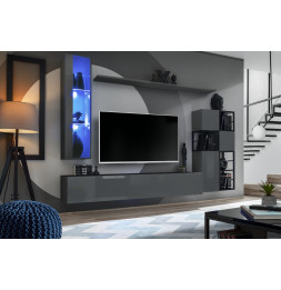 Ensemble meuble TV mural Switch Met II - L 250 x P 40 x H 170 cm - Gris