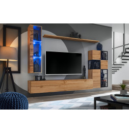 Ensemble meuble TV mural Switch Met II - L 250 x P 40 x H 170 cm - Marron