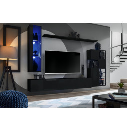 Ensemble meuble TV mural Switch Met II - L 250 x P 40 x H 170 cm - Noir