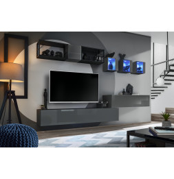 Ensemble meuble TV mural Switch Met III - L 280 x P 40 x H 170 cm - Gris