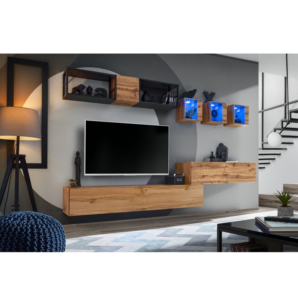 Ensemble meuble TV mural Switch Met III - L 280 x P 40 x H 170 cm - Marron