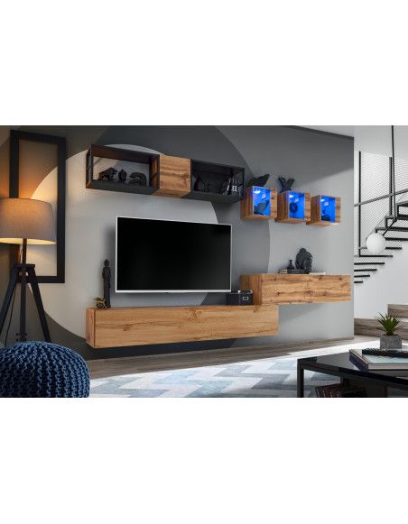 Ensemble meuble TV mural Switch Met III - L 280 x P 40 x H 170 cm - Marron