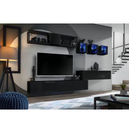 Ensemble meuble TV mural Switch Met III - L 280 x P 40 x H 170 cm - Noir