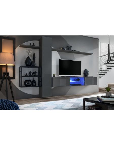 Ensemble meuble TV mural Switch Met V - L 270 x P 40 x H 180 cm - Gris