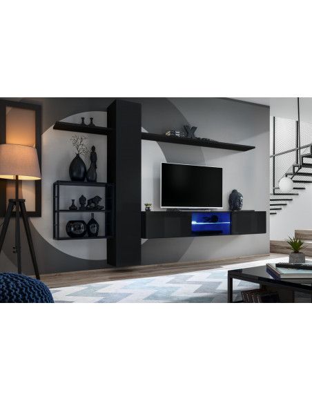 Ensemble meuble TV mural Switch Met V - L 270 x P 40 x H 180 cm - Noir