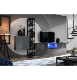 Ensemble meuble TV mural Switch Met VI - L 270 x P 40 x H 176 cm - Gris