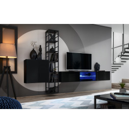 Ensemble meuble TV mural Switch Met VI - L 270 x P 40 x H 176 cm - Noir
