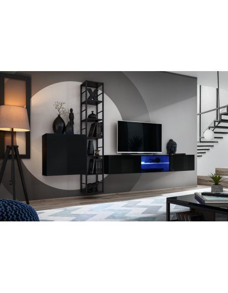 Ensemble meuble TV mural Switch Met VI - L 270 x P 40 x H 176 cm - Noir