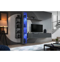 Ensemble meuble TV mural Switch Met VII - L 240 x P 40 x H 180 cm - Gris