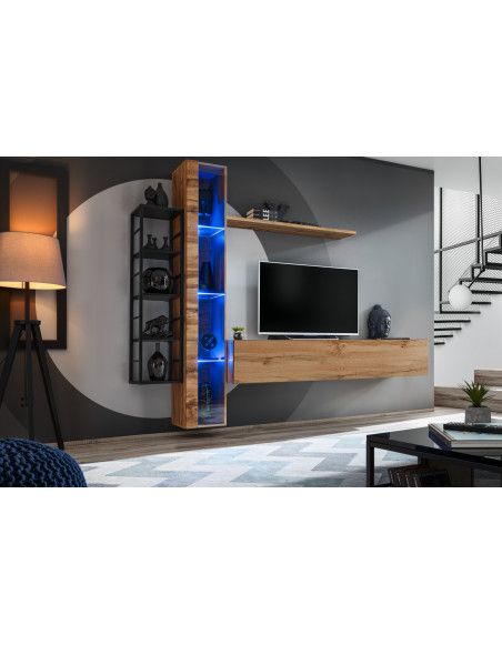 Ensemble meuble TV mural Switch Met VII - L 240 x P 40 x H 180 cm - Marron