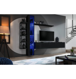 Ensemble meuble TV mural Switch Met VII - L 240 x P 40 x H 180 cm - Noir