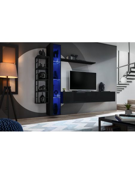 Ensemble meuble TV mural Switch Met VII - L 240 x P 40 x H 180 cm - Noir