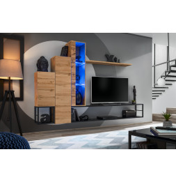 Ensemble meuble TV mural Switch Met VIII - L 240 x P 30 x H 151 cm - Marron