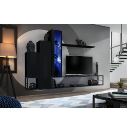 Ensemble meuble TV mural Switch Met VIII - L 240 x P 30 x H 151 cm - Noir