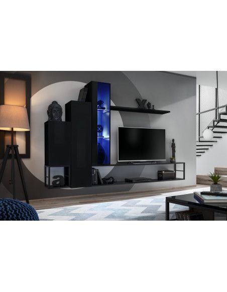 Ensemble meuble TV mural Switch Met VIII - L 240 x P 30 x H 151 cm - Noir